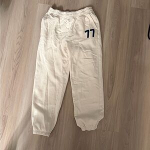 American Eagle Outfitters Cream Joggers with Navy Accent